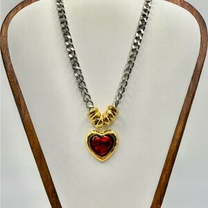 Gold Heart Pendant Chunky Chain Statement Necklace